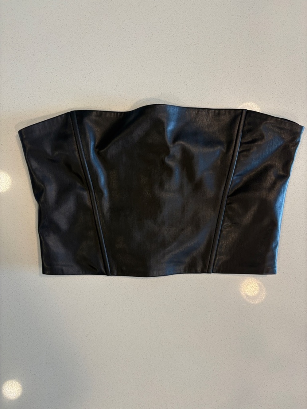 Zara Black Faux Leather Strapless Corset Top